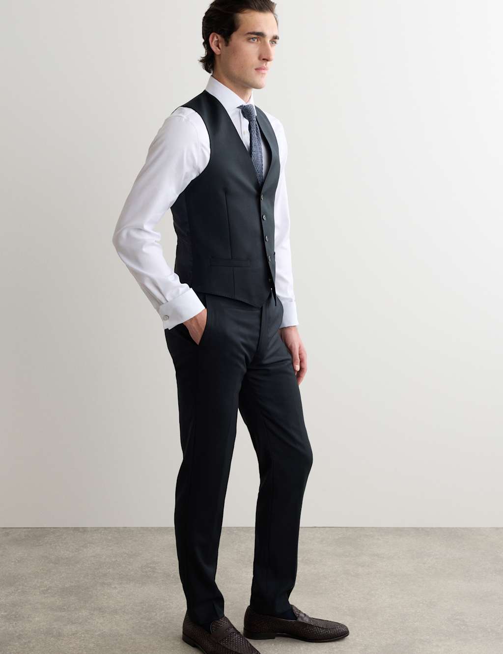 Jaeger Men's Tailored Fit Pure Wool Twill Waistcoat - 48 - Navy - By M&S