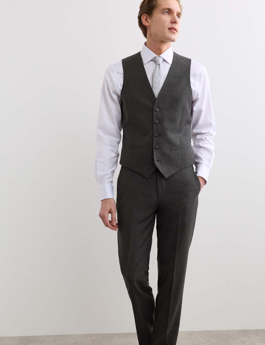 Jaeger Men's Tailored Fit Pure Wool Twill Waistcoat - 46 - Charcoal - By M&S