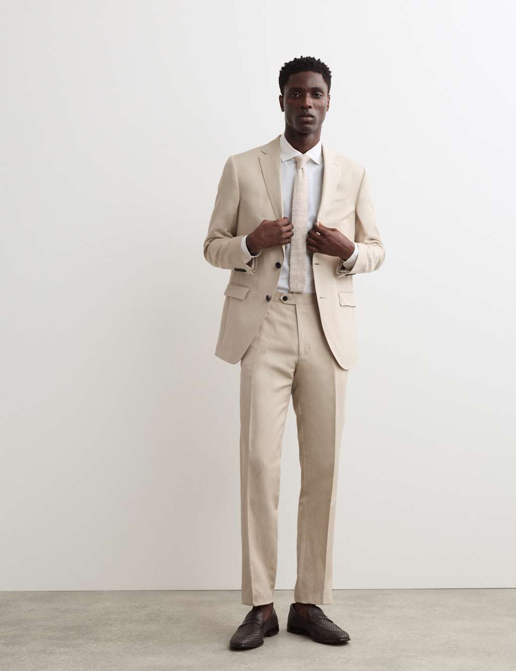 Jaeger Men's Tailored Fit Italian Silk & Linen Suit Jacket - 46 - Stone - By M&S