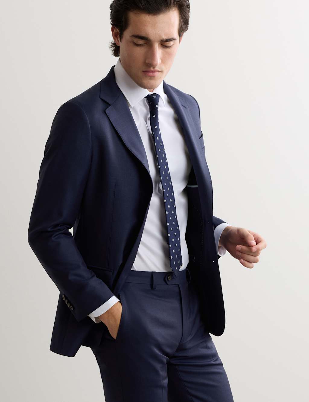 Jaeger Men's Tailored Fit Italian Wool Sharkskin Jacket - 46 - Dark Blue - By M&S
