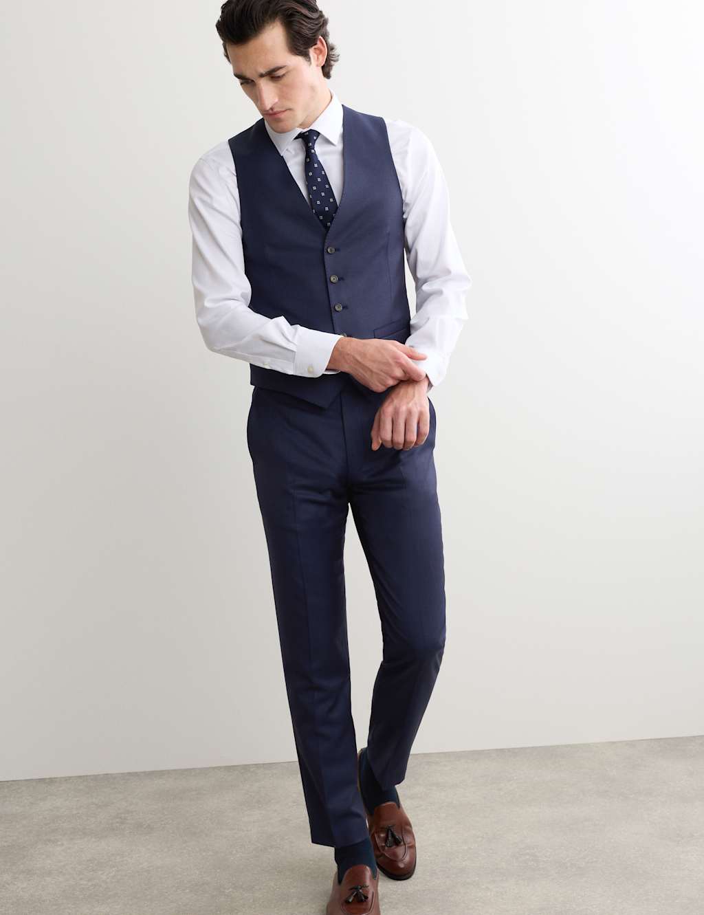 Jaeger Men's Italian Pure Wool Sharkskin Waistcoat - 48 - Dark Blue - By M&S