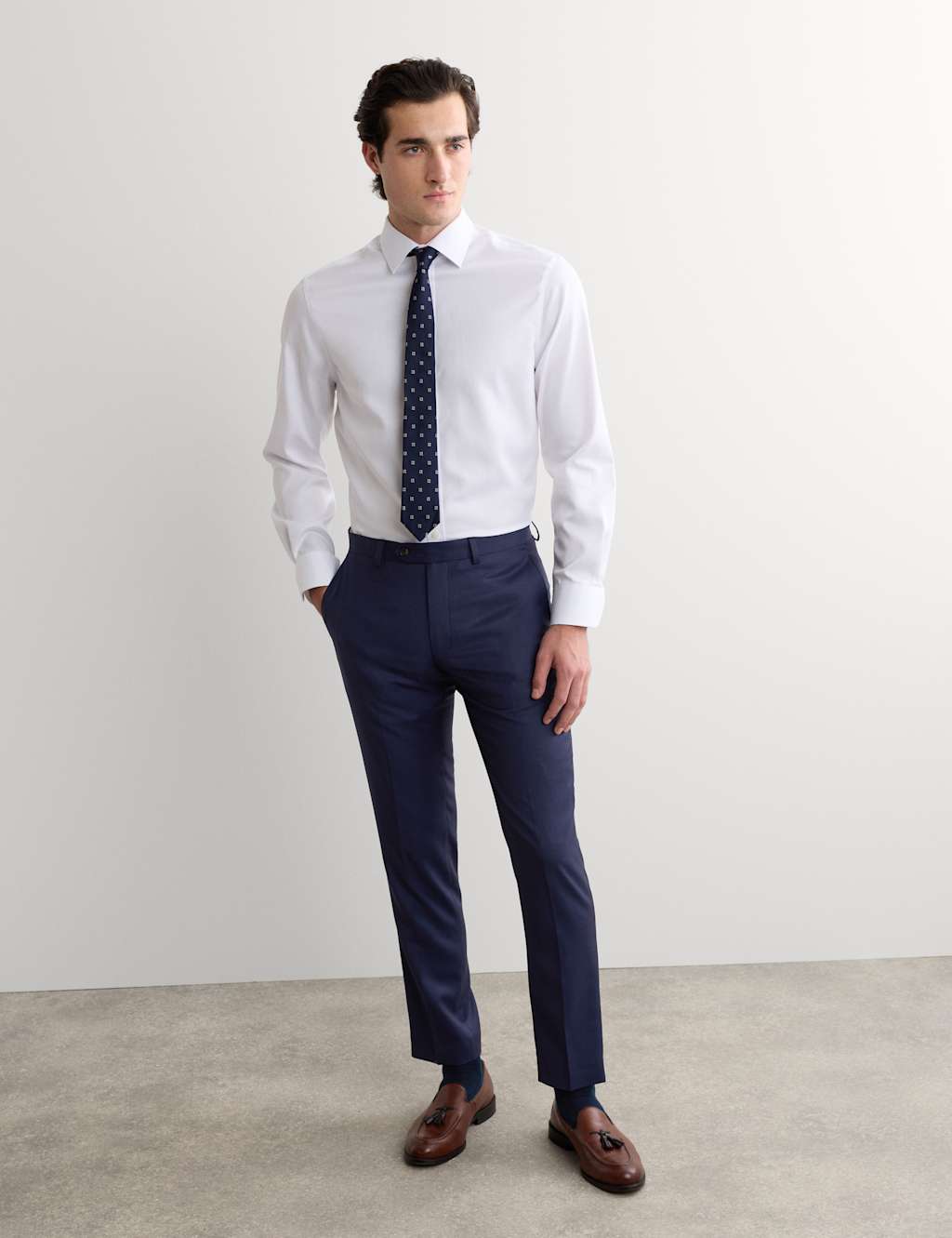 Jaeger Men's Tailored Fit Pure Wool Textured Suit Trousers - 32 - Dark Blue - By M&S