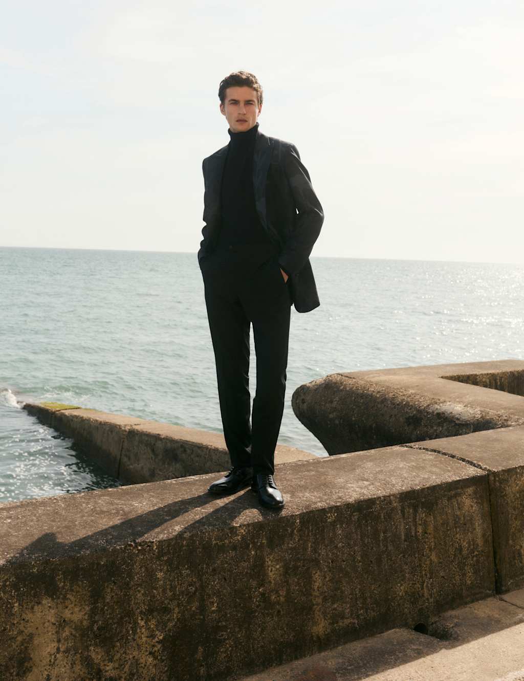 Jaeger Men's Tailored Fit Pure Wool Tuxedo Trousers - 42 - Black - By M&S