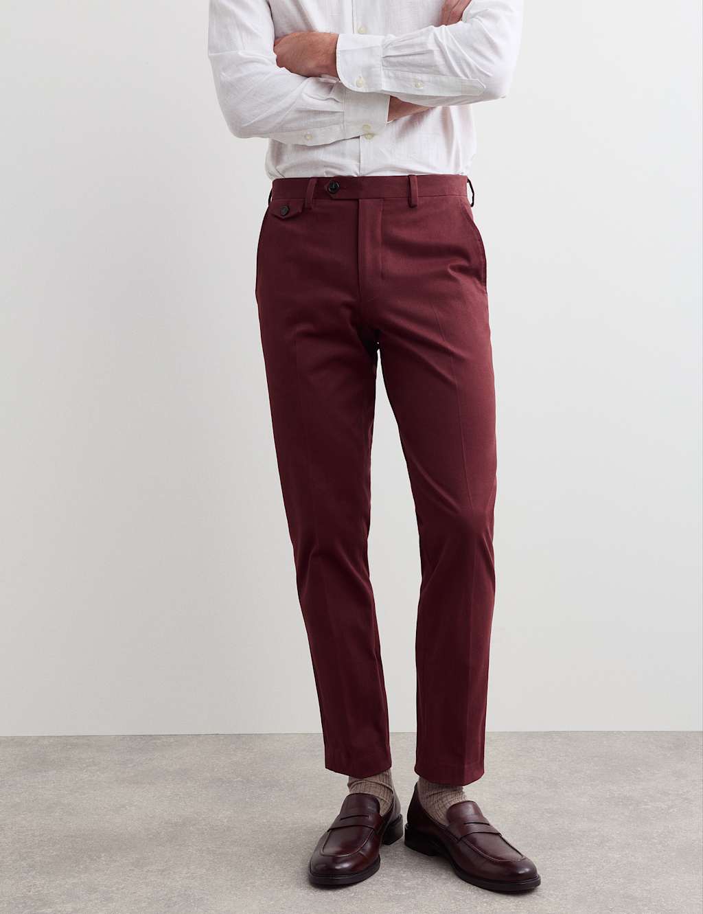 Jaeger Men's Tailored Fit Italian Cotton Chinos - 42 - Burgundy - By M&S