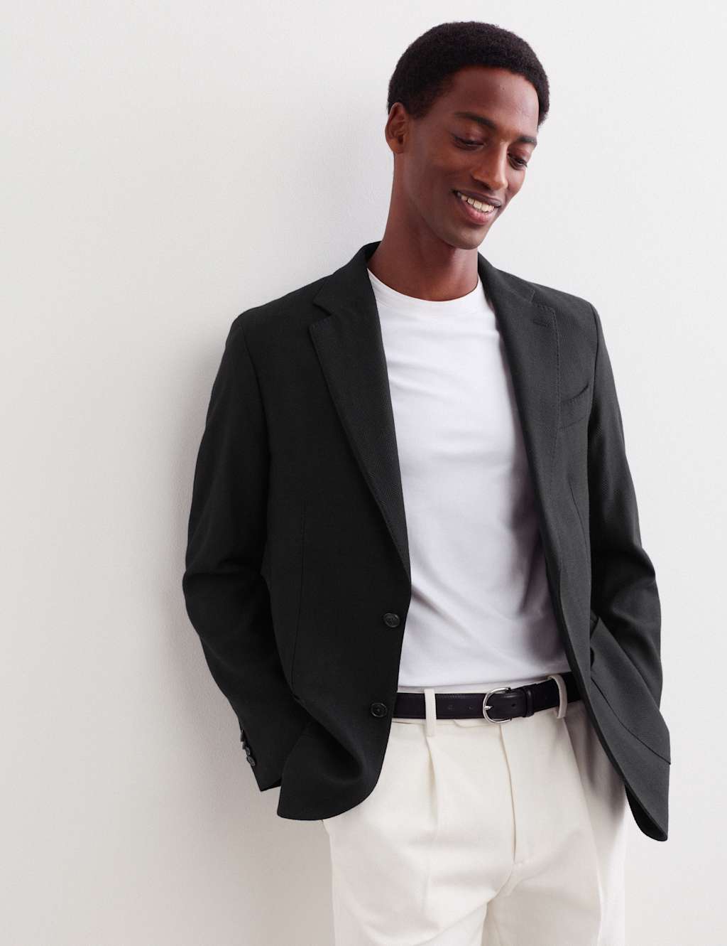 Jaeger Men's Tailored Fit Wool Herringbone Blazer - 42 - Black - By M&S