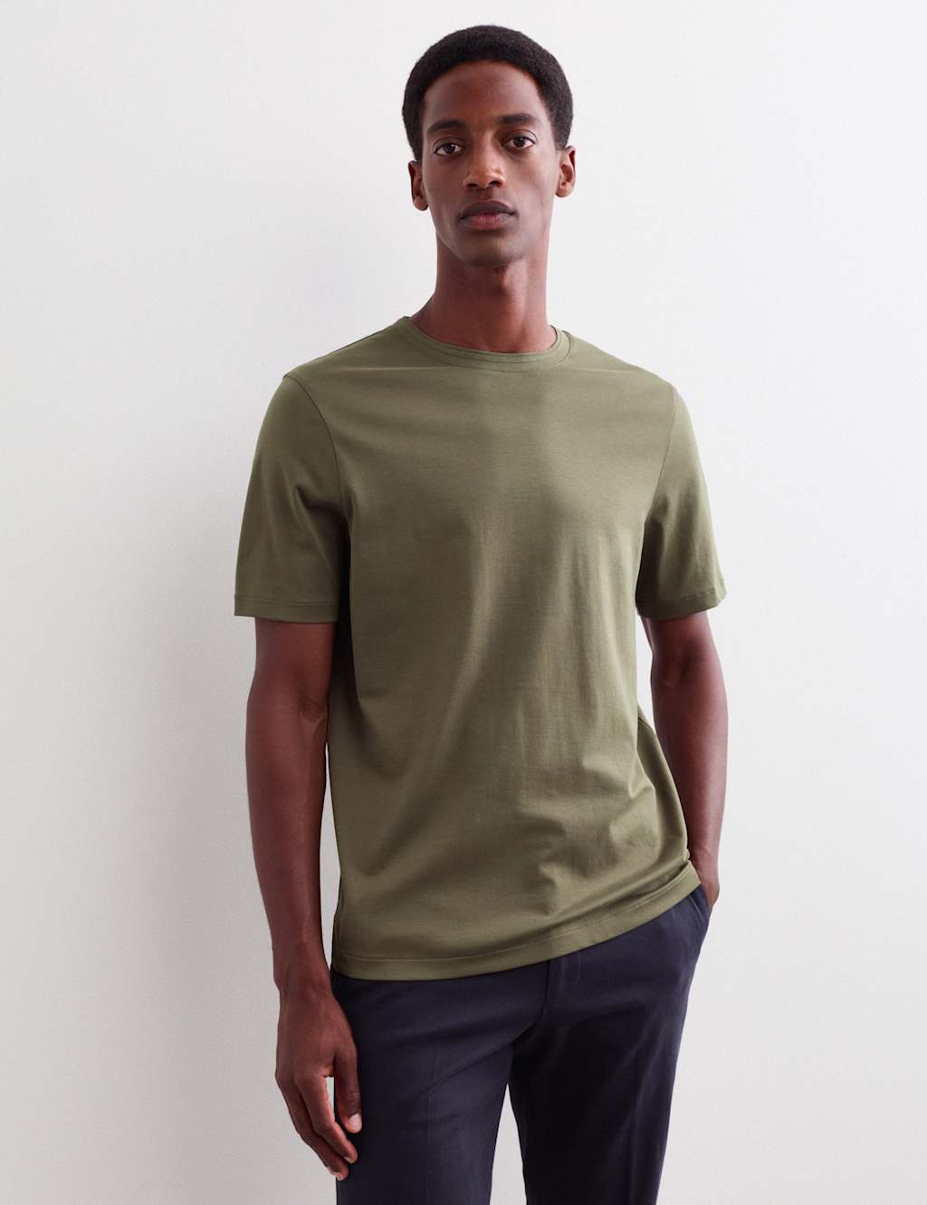 Jaeger Men's Pure Cotton T-Shirt - M - Dark Khaki - By M&S