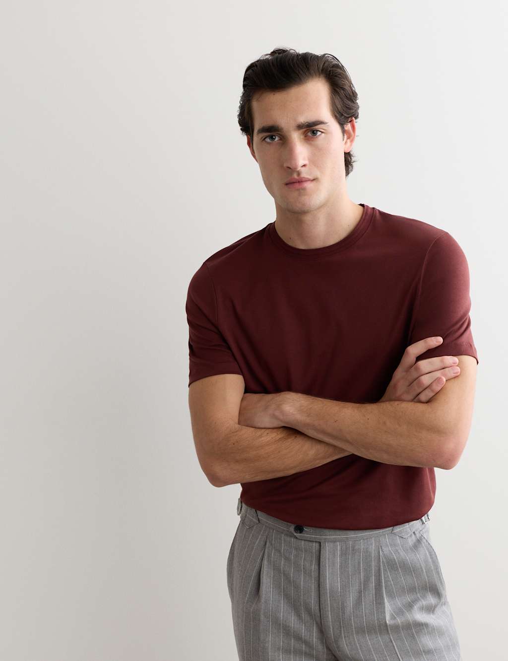 Jaeger Men's Pure Cotton T-Shirt - L - Burgundy - By M&S