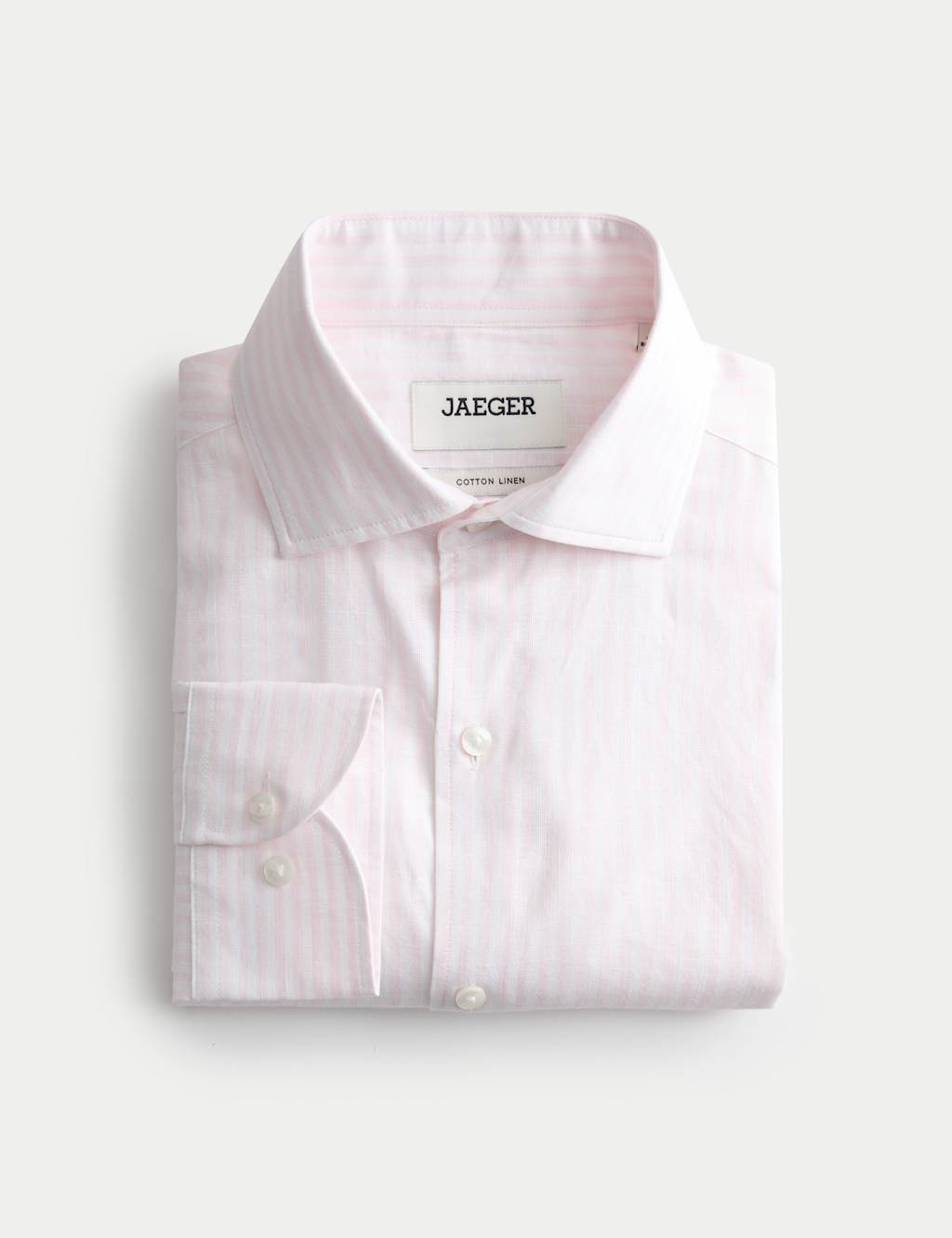 Jaeger Men's Regular Fit Linen Blend Striped Luxury Shirt - M - Pink Mix - By M&S
