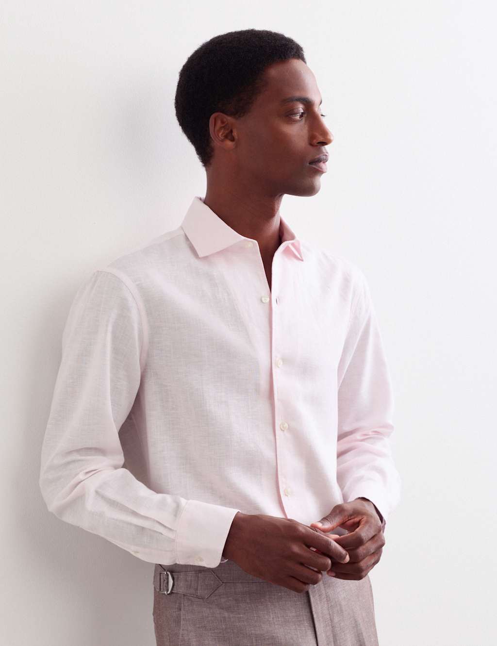 Jaeger Men's Regular Fit Luxury Linen Cotton Shirt - L - Pink - By M&S