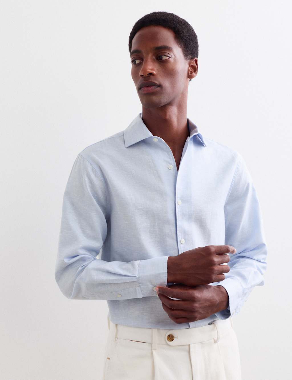 Jaeger Men's Regular Fit Luxury Linen Cotton Shirt - XL - Blue - By M&S