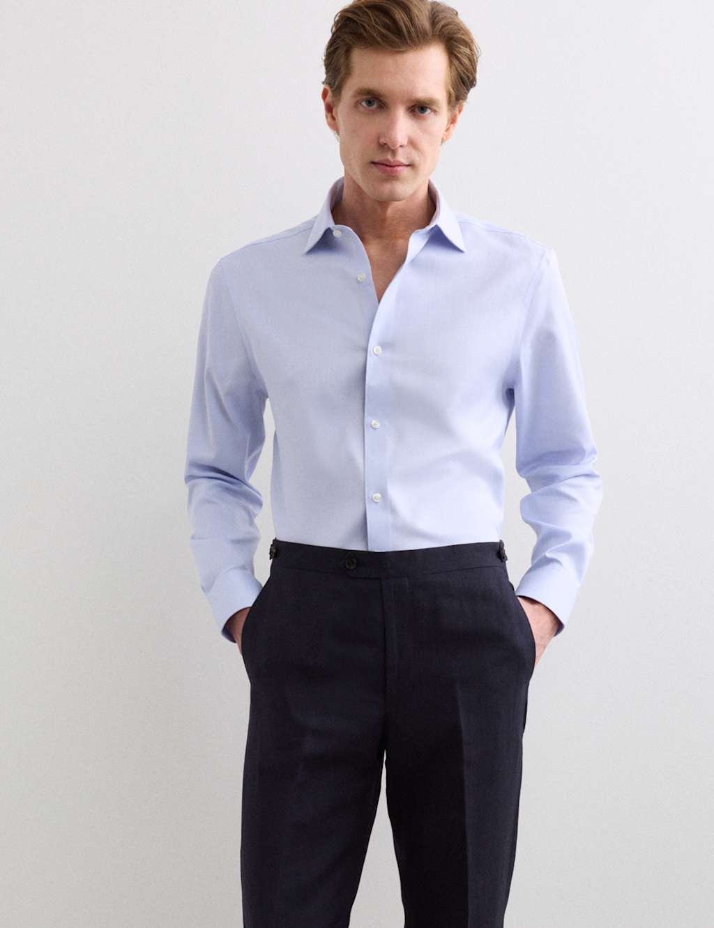 Jaeger Men's Slim Fit Pure Cotton Luxury Textured Shirt - 16½ - Blue - By M&S