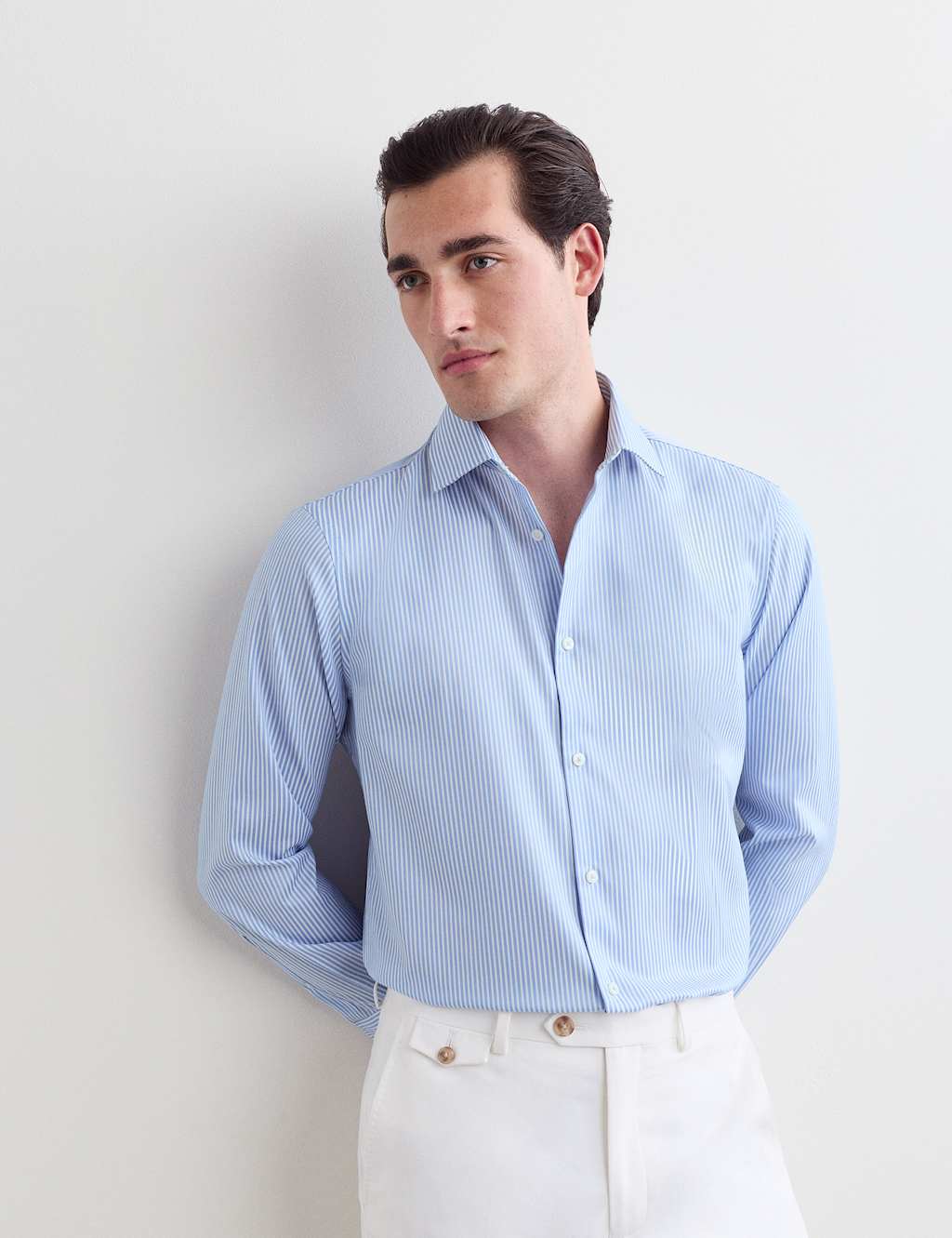 Jaeger Men's Slim Fit Pure Cotton Striped Shirt - 16½ - Blue Mix - By M&S