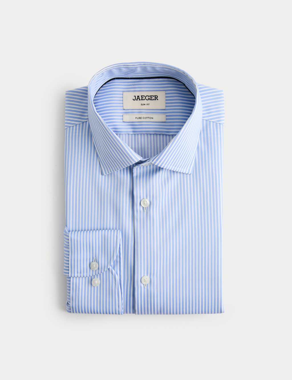 Jaeger Men's Slim Fit Pure Cotton Striped Shirt - 15½ - Blue Mix - By M&S