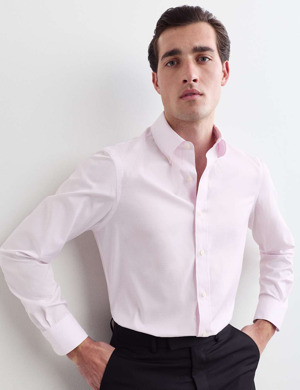 Jaeger Men's Regular Fit Pure Cotton Check Shirt - M - Pink Mix - By M&S