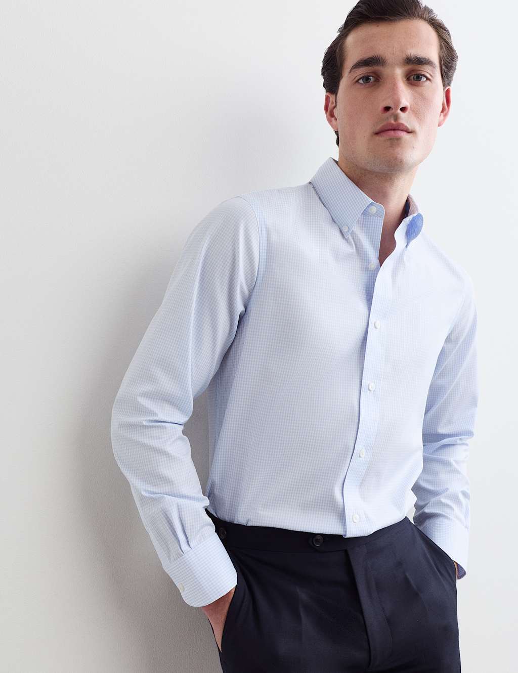 Jaeger Men's Regular Fit Pure Cotton Check Shirt - L - Blue Mix - By M&S