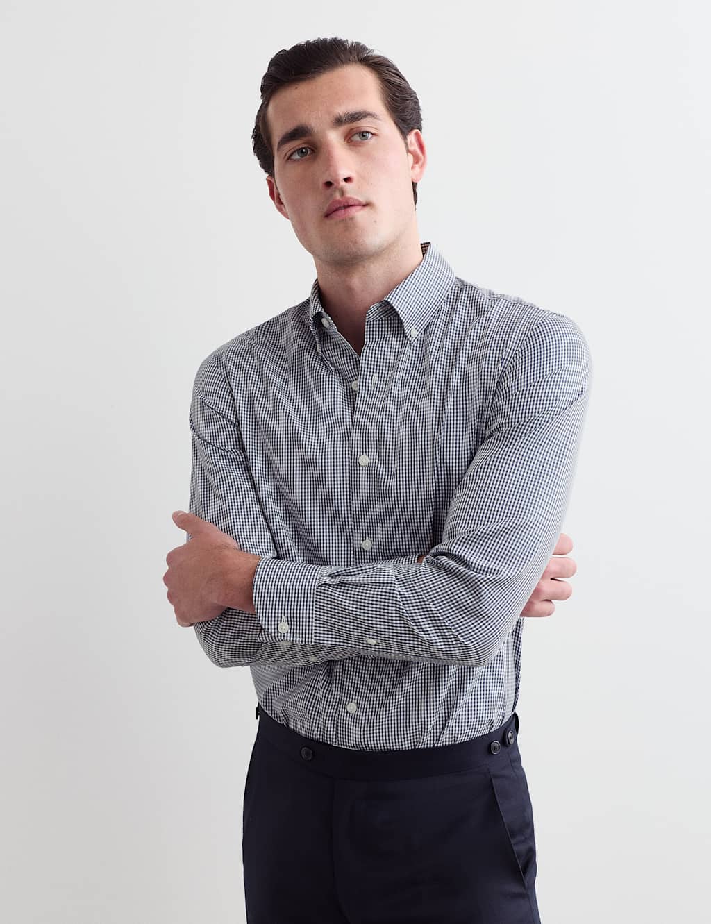 Jaeger Men's Regular Fit Pure Cotton Check Shirt - XL - Navy Mix - By M&S