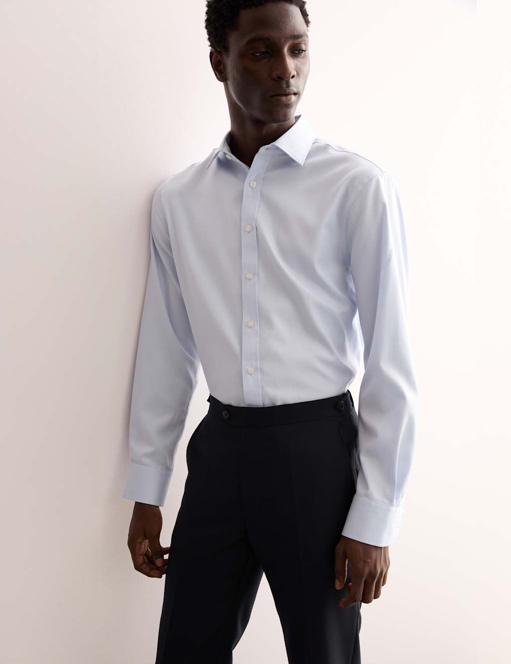 Jaeger Men's Tailored Fit Luxury Cotton Textured Shirt - 14½ - Blue - By M&S