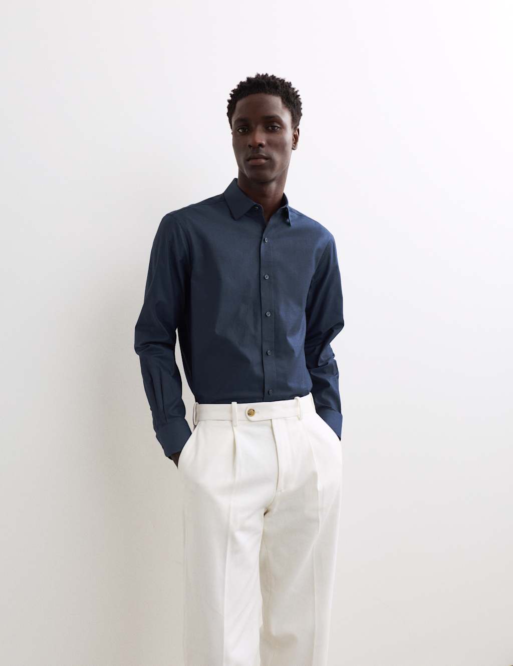 Jaeger Men's Regular Fit Pure Cotton Luxury Oxford Shirt - M - Navy - By M&S