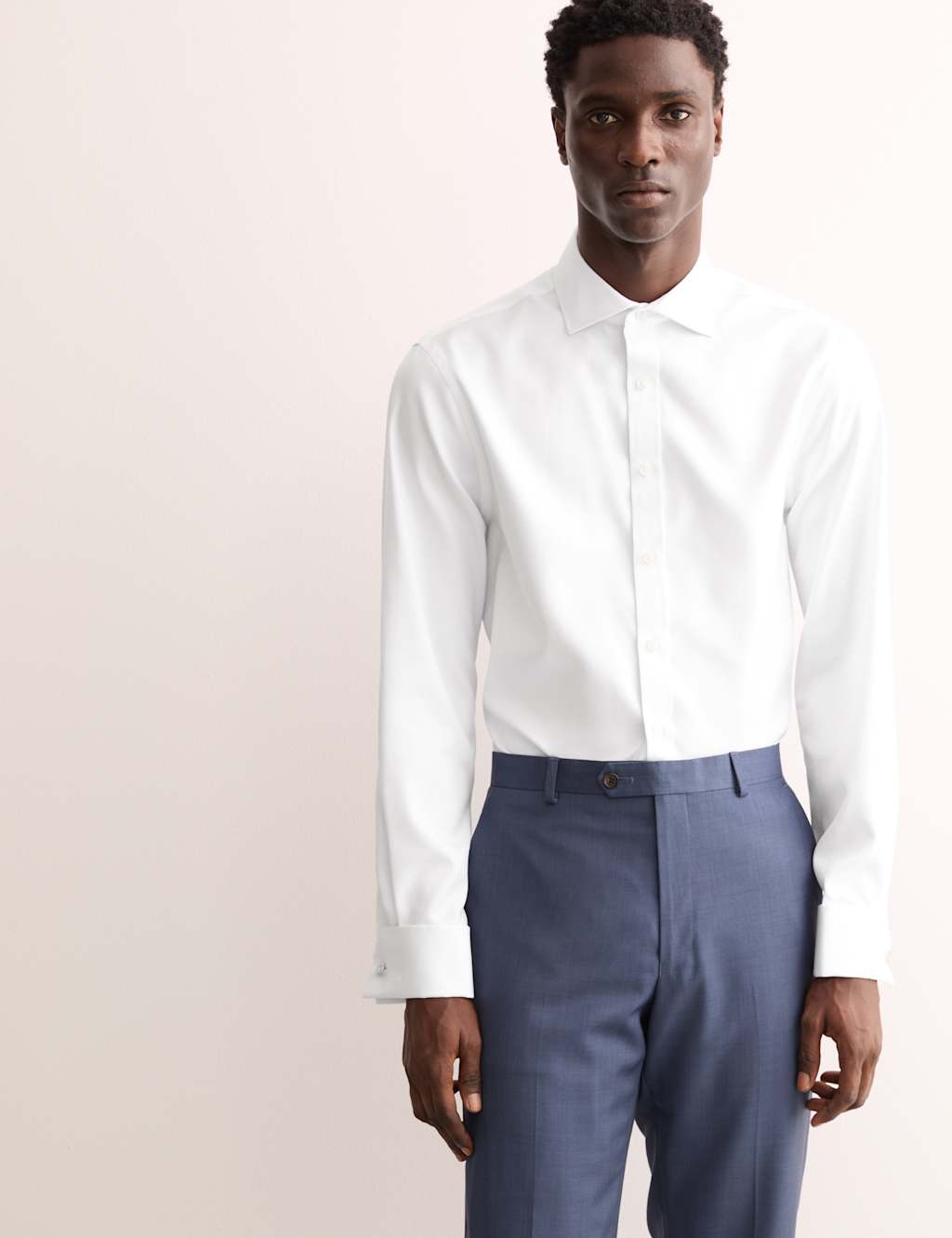 Jaeger Men's Tailored Fit Luxury Cotton Textured Shirt - 18 - White - By M&S