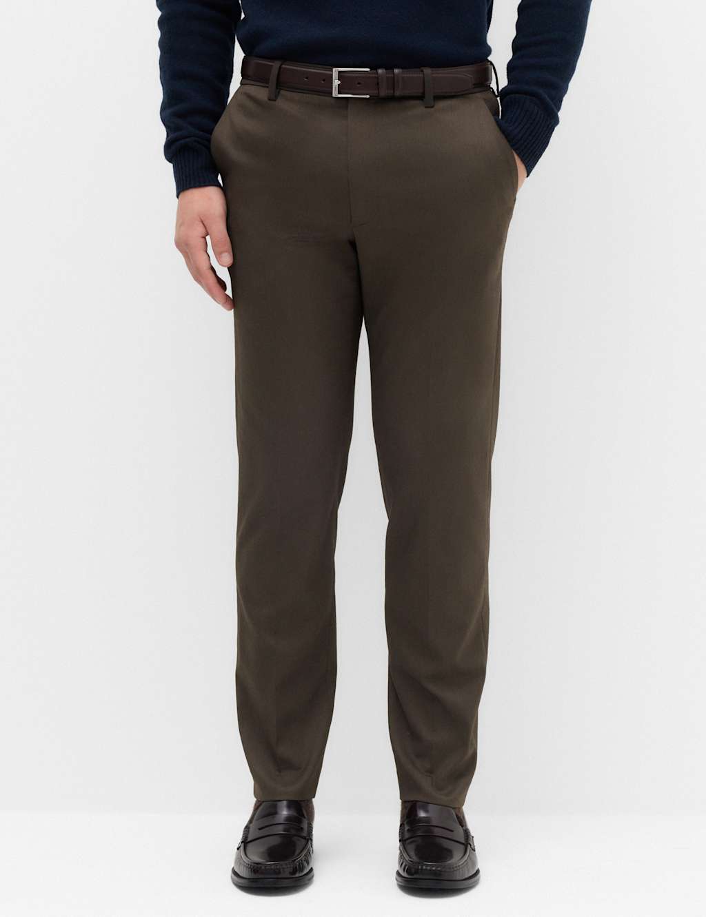 M&S Men's Regular Fit Smart Stretch Trousers - 32 - Dark Chocolate