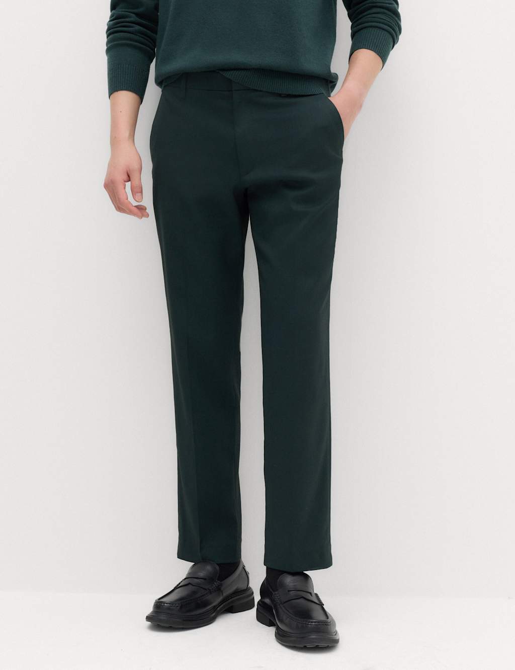 M&S Men's Regular Fit Smart Stretch Trousers - 32 - Dark Evergreen
