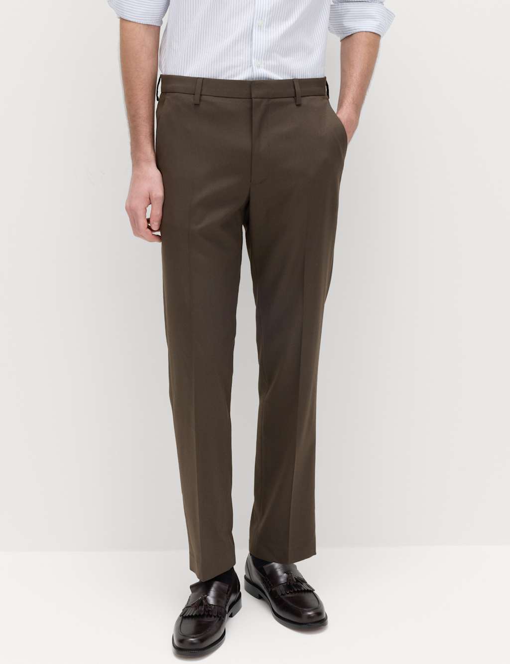 M&S Men's Regular Fit Smart Stretch Trousers - 40 - Bitter Chocolate