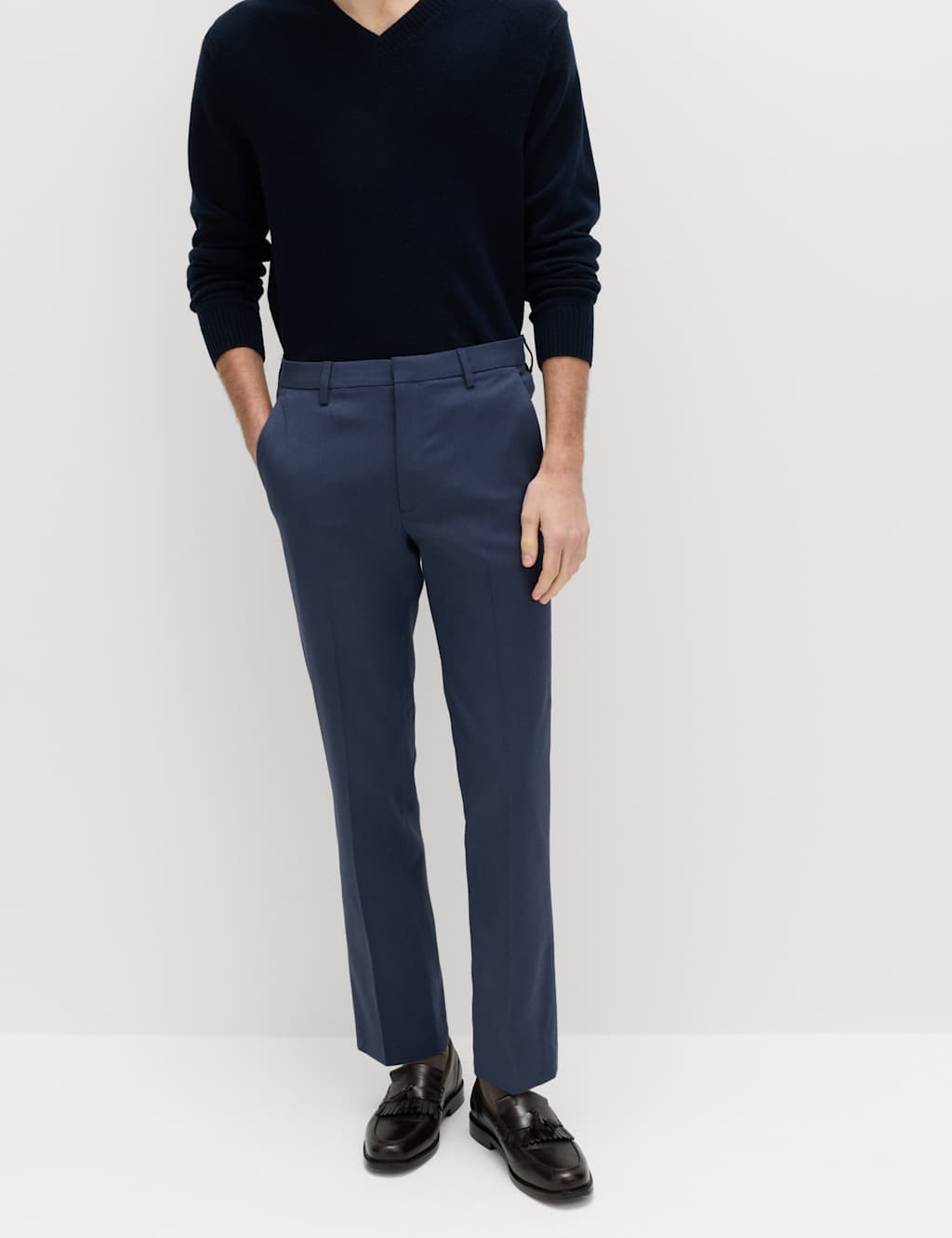 M&S Men's Regular Fit Smart Stretch Trousers - 32 - Indigo