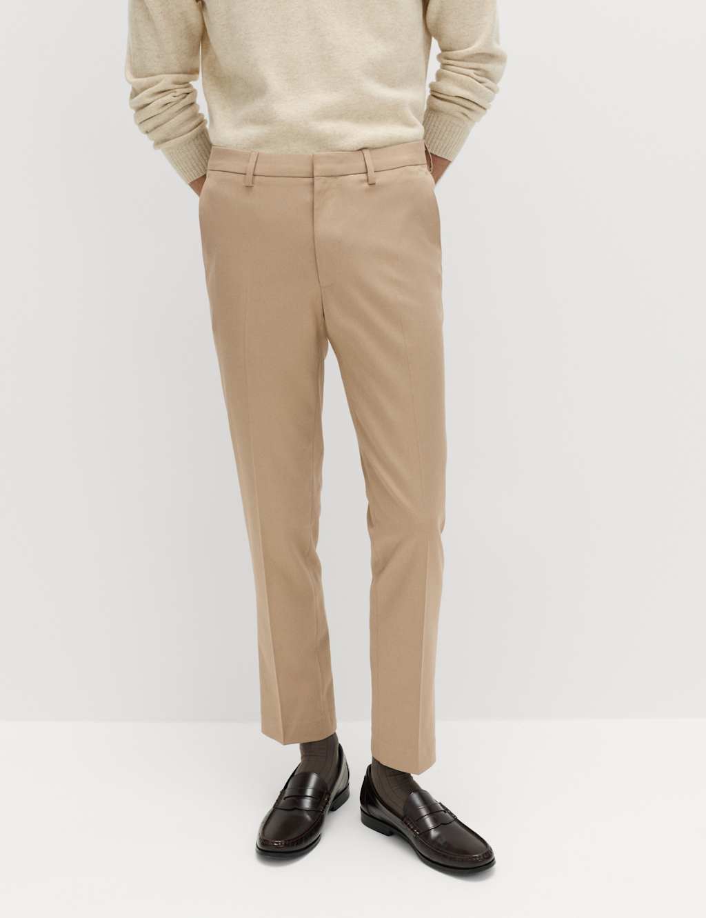 M&S Men's Slim Fit Smart Stretch Trousers - 36 - Sand
