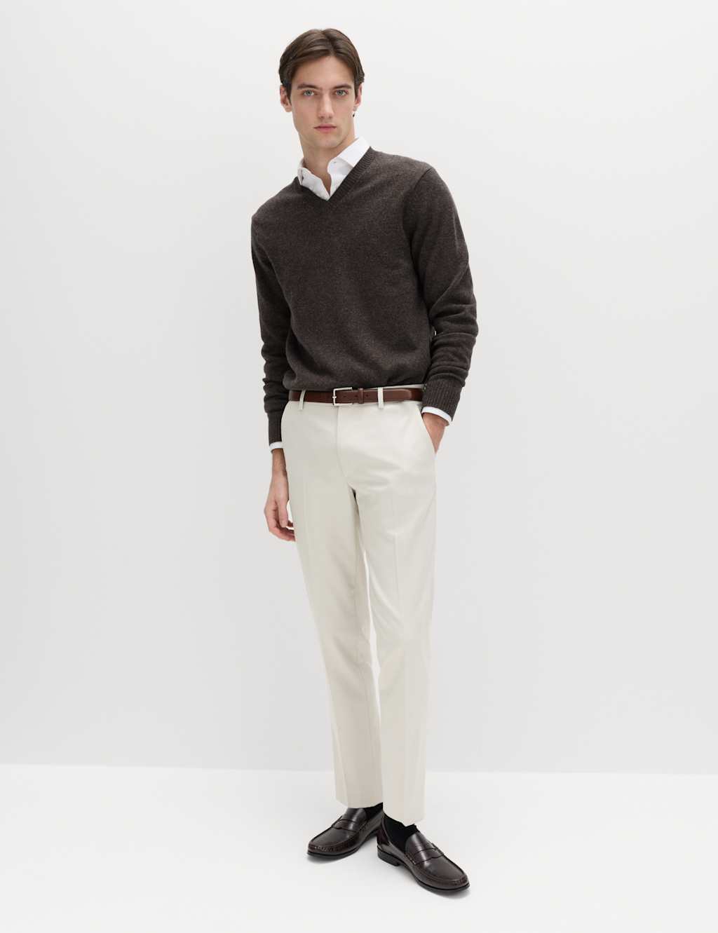 M&S Men's Slim Fit Smart Stretch Trousers - 34 - Light Grey