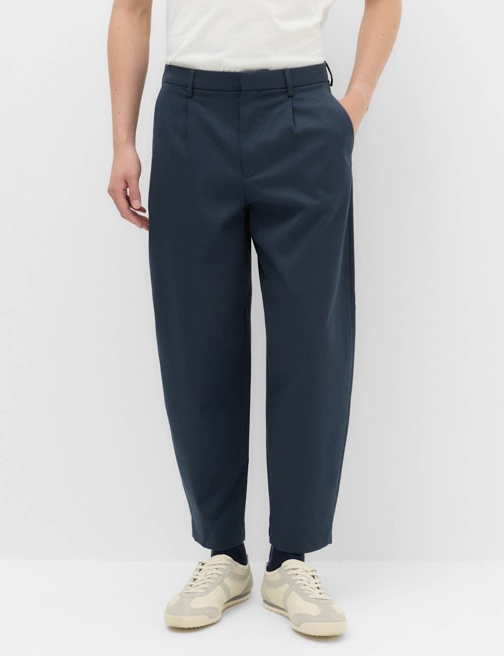 M&S Men's Barrel Fit Smart Twill Trousers - 32 - Dark Navy