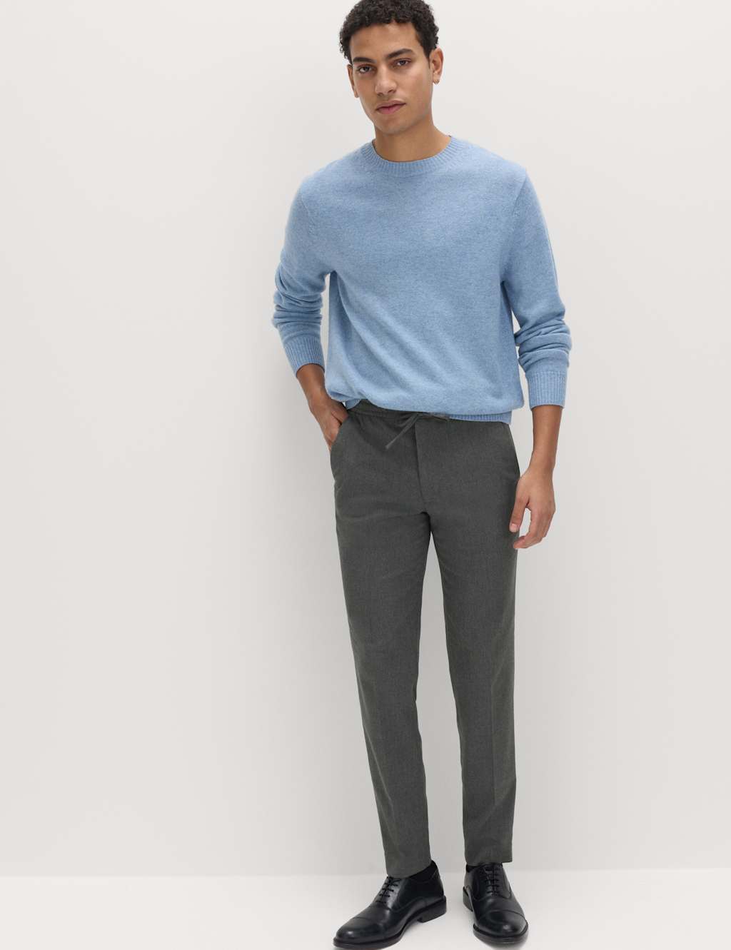 M&S Men's Tapered Fit Elasticated Trousers - S - Charcoal