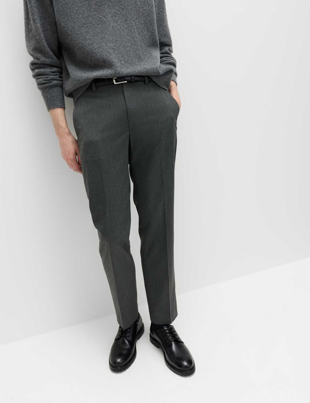 M&S Men's 2 Pack Regular Fit Smart Stretch Trousers - 36 - Charcoal