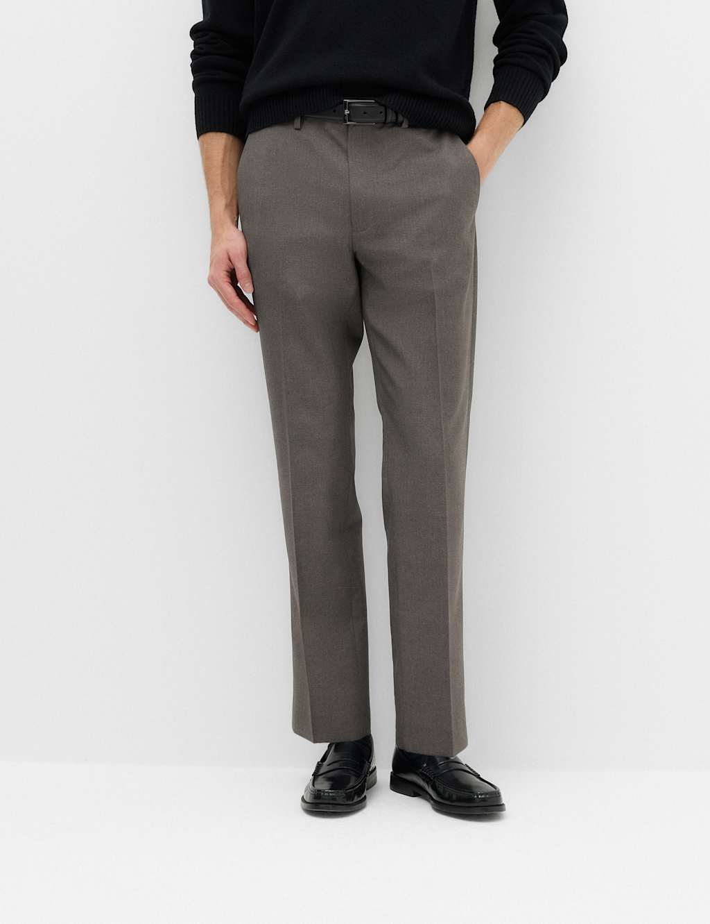 M&S Men's 2 Pack Regular Fit Flat Front Trousers - 38 - Charcoal