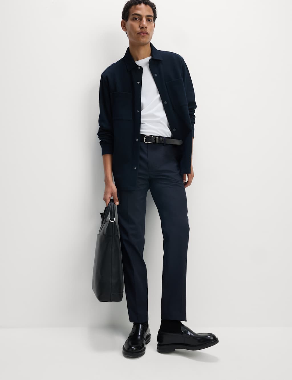 M&S Slim Fit Crease Resist Smart Trousers Navy