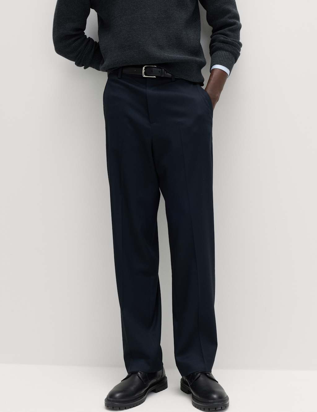 M&S Men's Loose Fit Smart Stretch Trousers - 32 - Navy