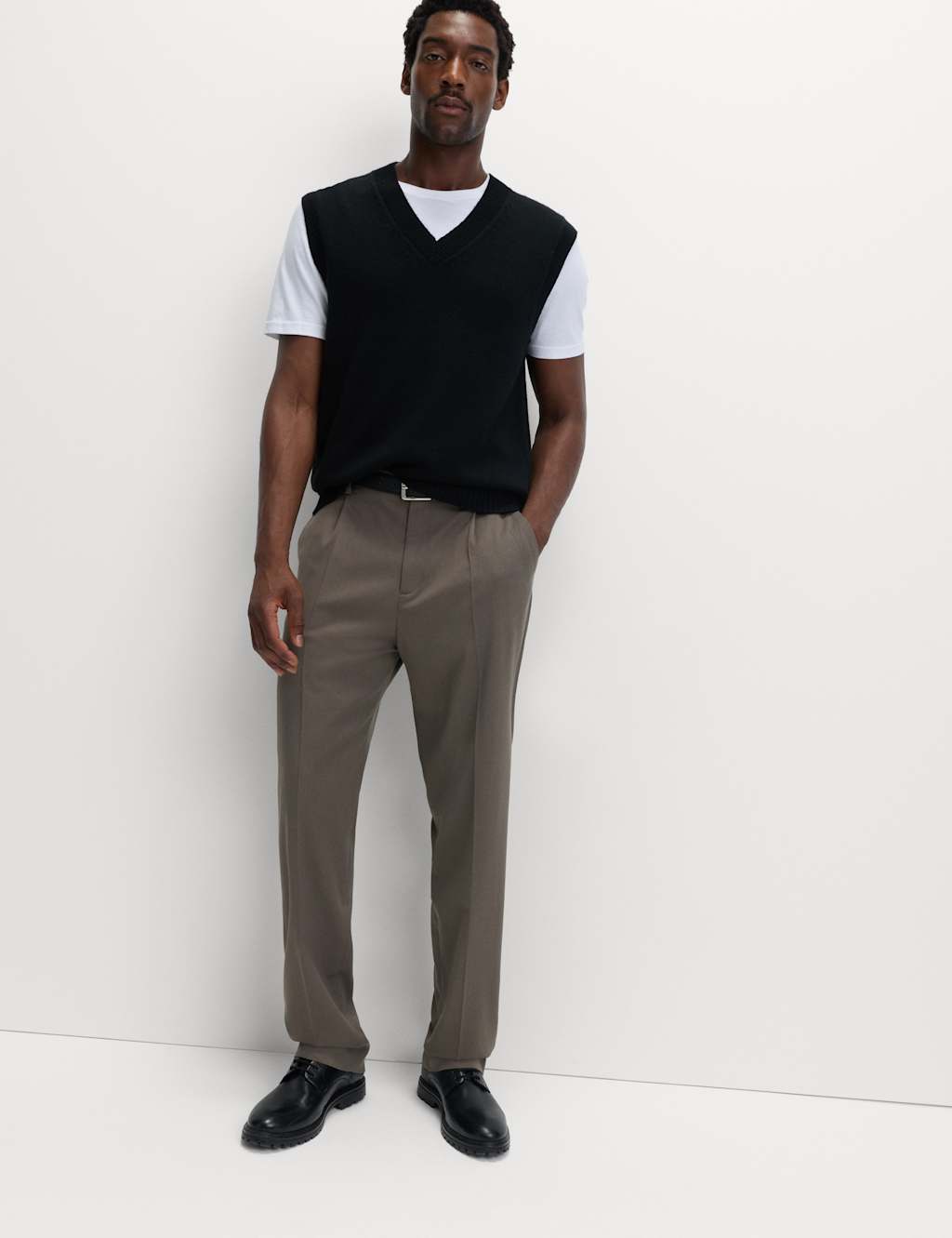 M&S Relaxed Fit Smart Stretch Trousers Mole