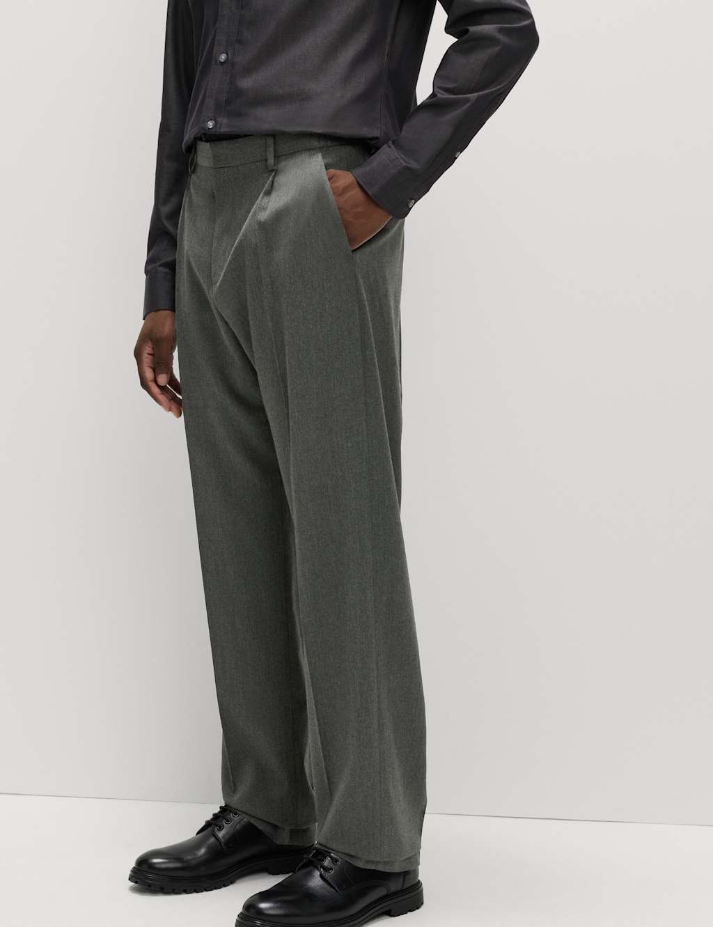 M&S Relaxed Fit Smart Stretch Trousers Charcoal