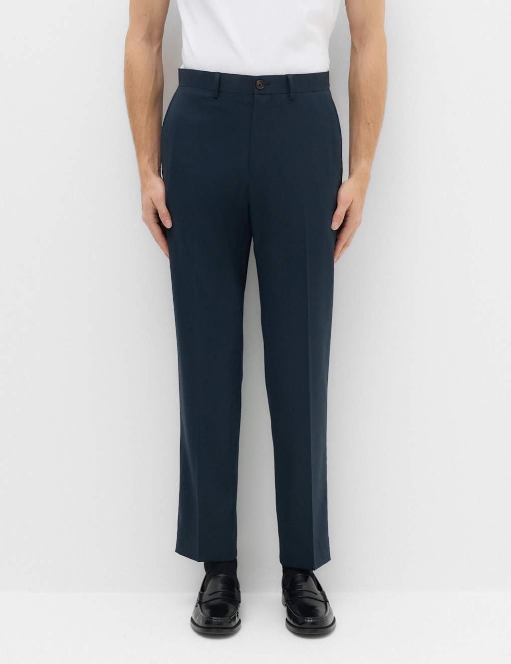 M&S Men's Regular Fit Wool Blend Trousers - 34 - Navy