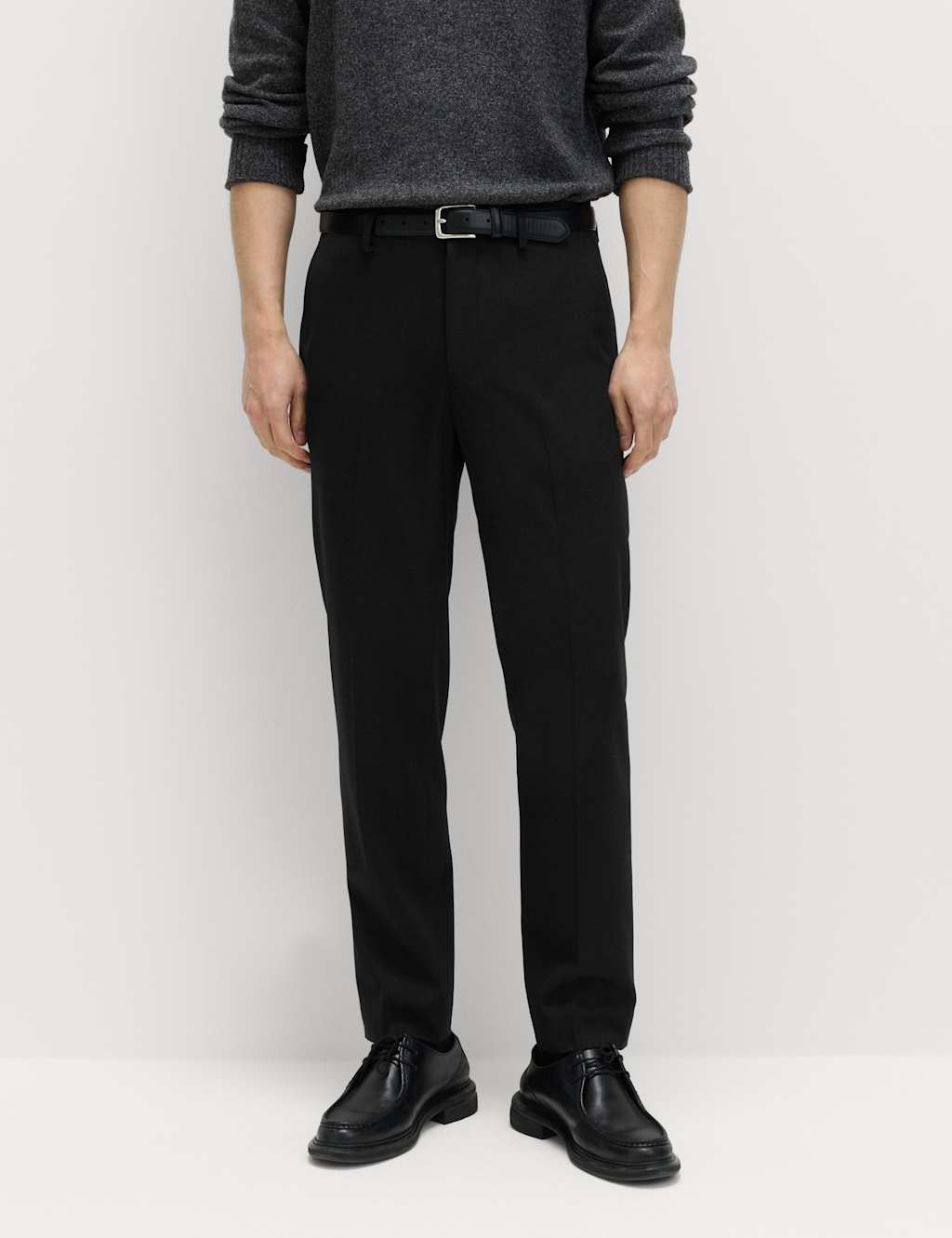M&S Men's Regular Fit Wool Blend Trousers - 48 - Black