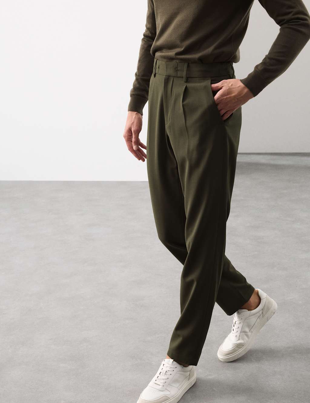 Autograph Wool Blend Performance Trousers Dark Olive