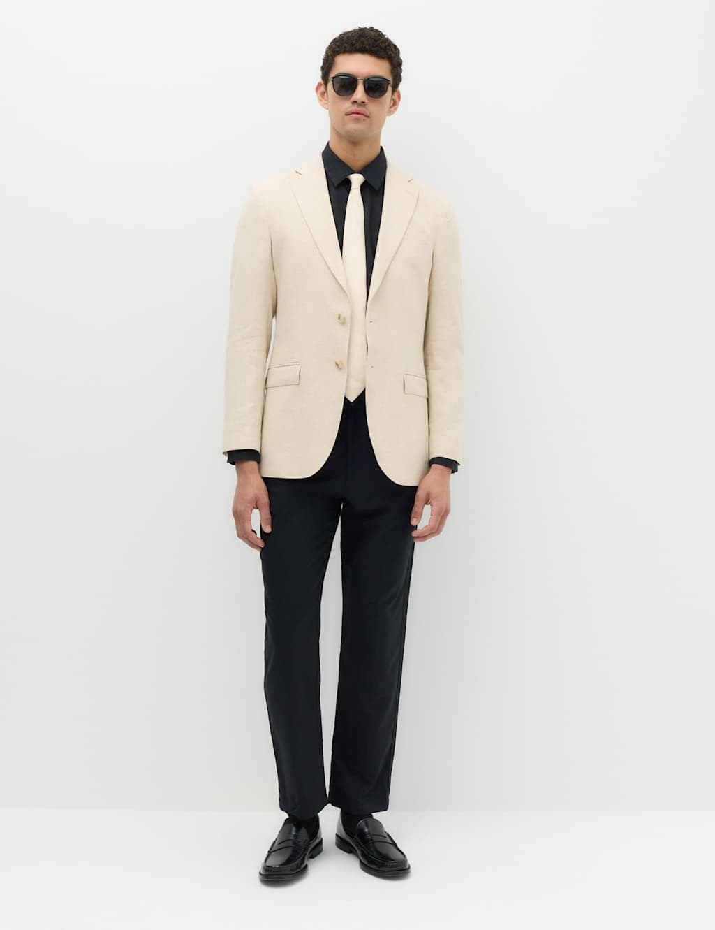 M&S Men's Tailored Fit Linen Cotton Blend Herringbone Blazer - 42 - Beige