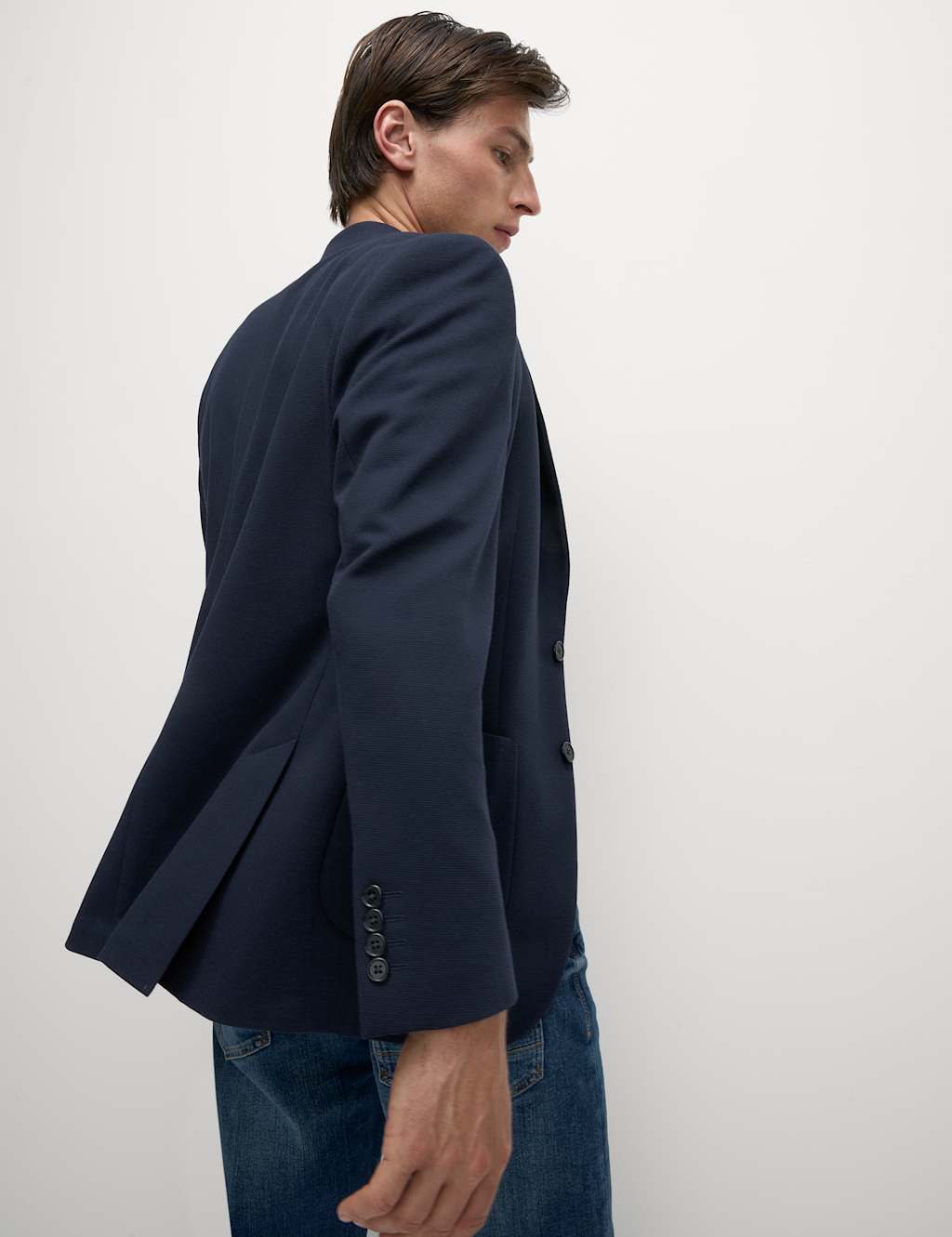 M&S Men's Tailored Fit Jersey Textured Blazer - 36 - Navy