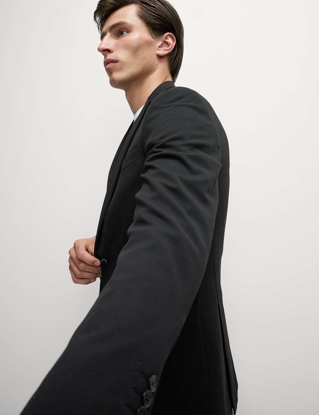 M&S Men's Tailored Fit Jersey Textured Blazer - 40 - Black
