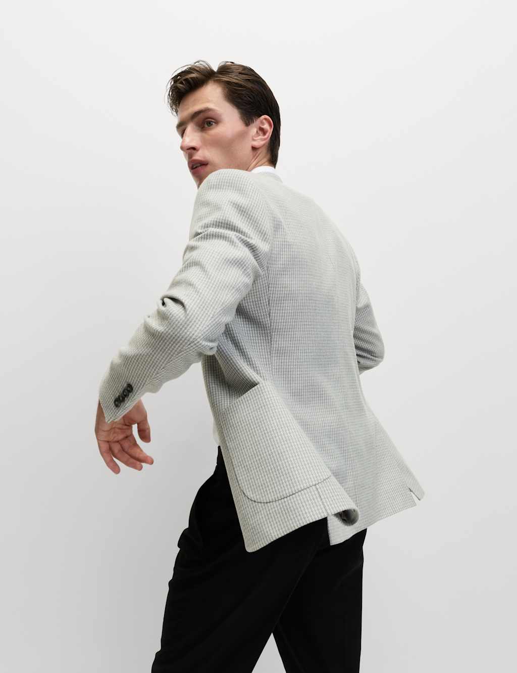 M&S Men's Tailored Fit Puppytooth Stretch Blazer - 46 - Grey Mix