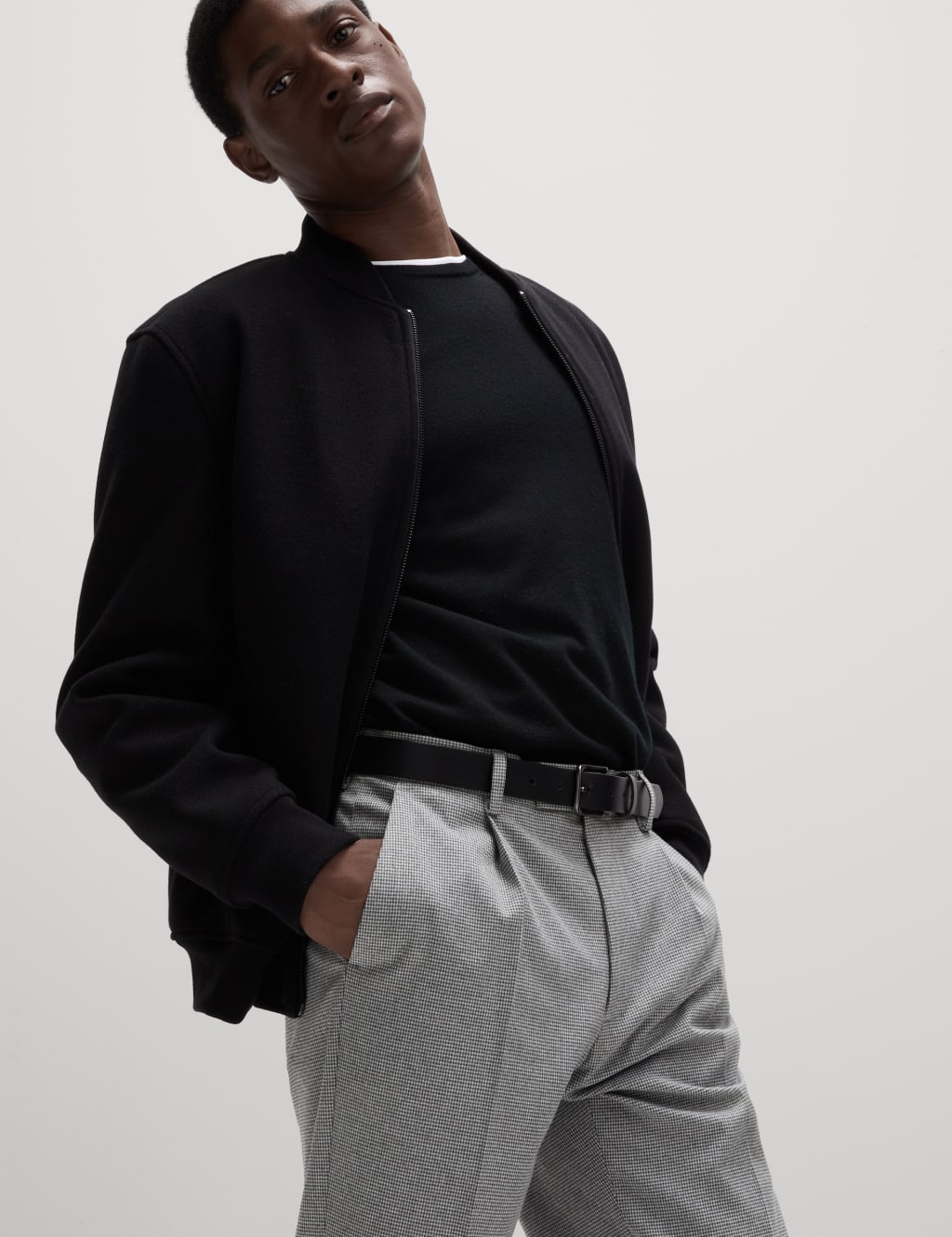 Tailored Fit Puppytooth Single Pleat Trousers | M&S Collection | M&S