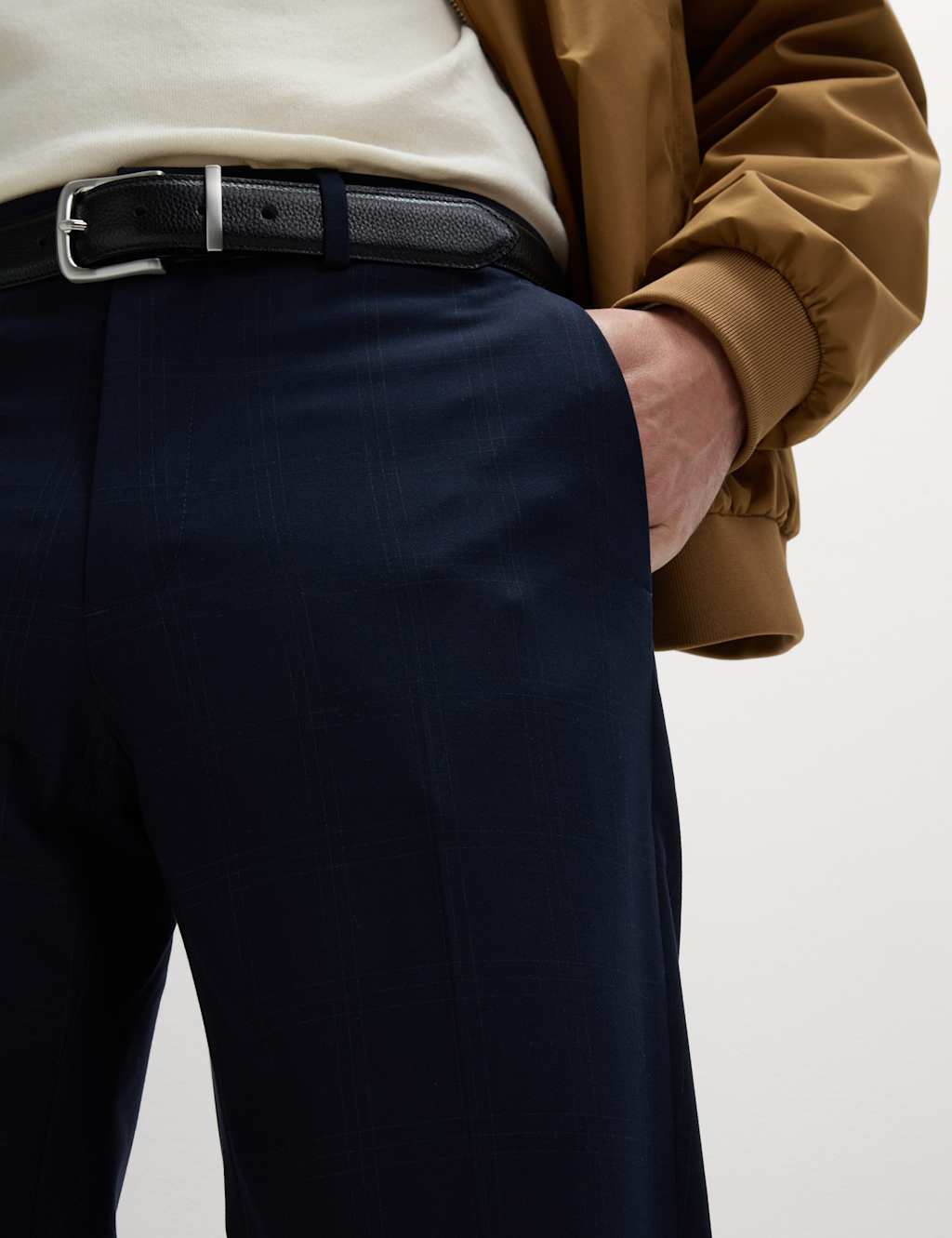 Tailored Fit Flat Front Check Trousers