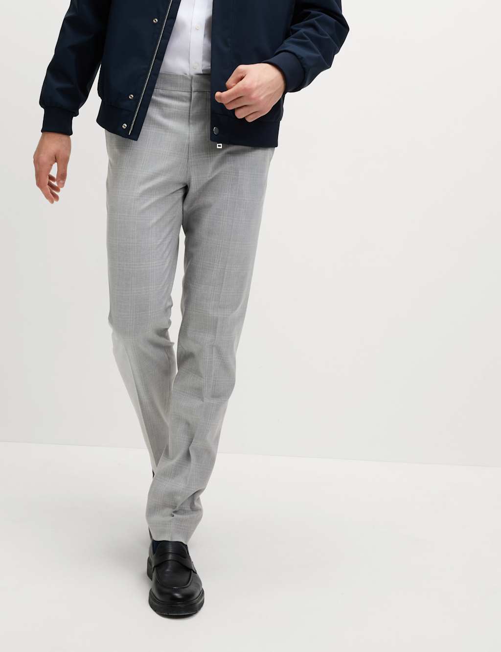 Tailored Fit Flat Front Check Trousers