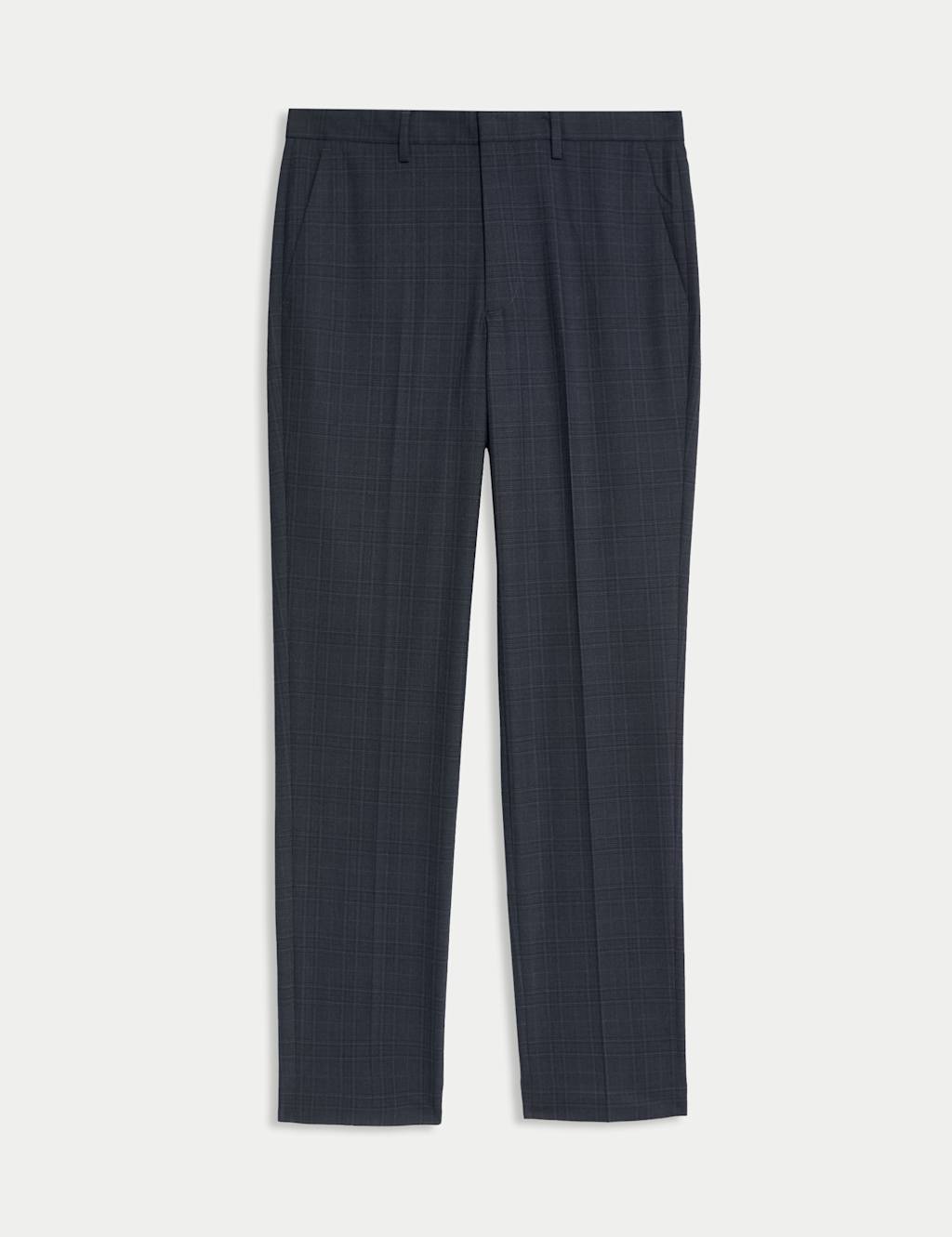 M&S Men's Tailored Fit Check Suit Trousers - 44 - Dark Navy