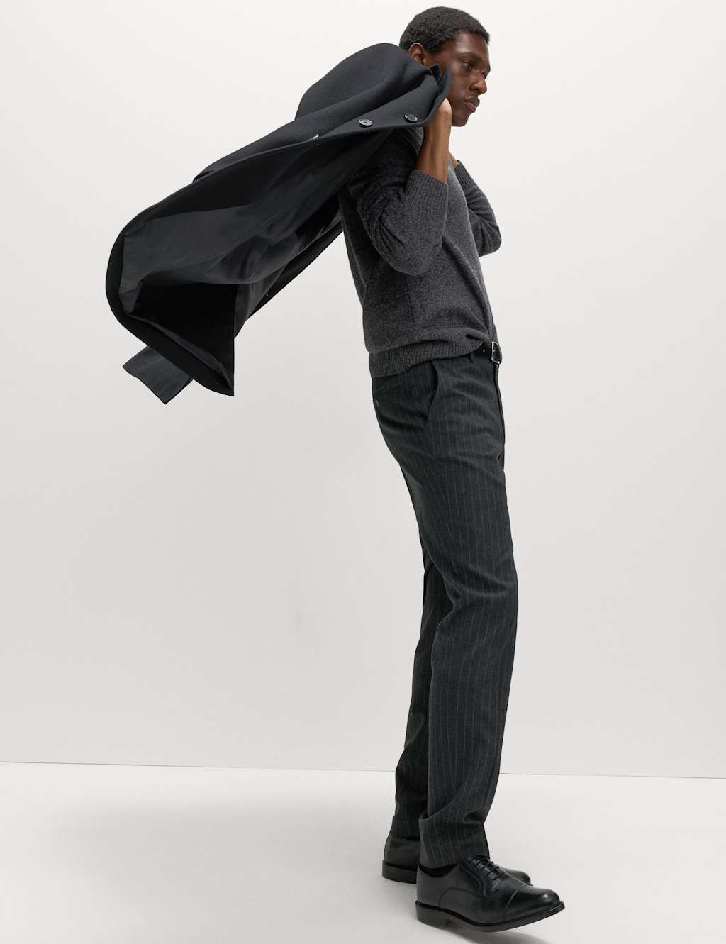 M&S Slim Fit Pinstripe Trousers Mid Grey