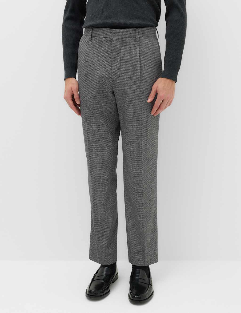 M&S Men's Tailored Fit Puppytooth Stretch Trousers - 32 - Grey Mix